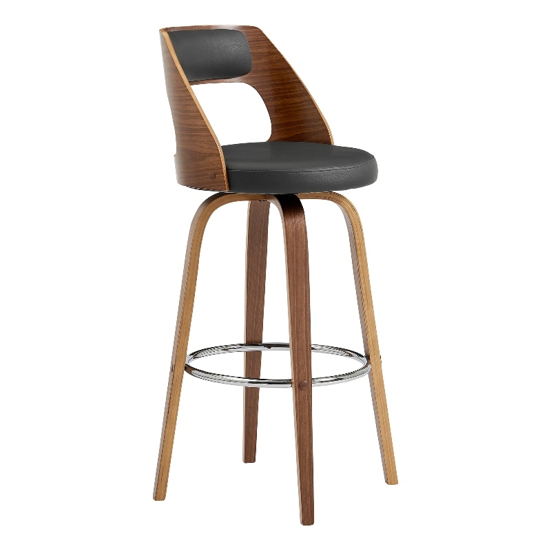 Pemberly Row Swivel Bar Stool with Open Design Wooden Back in Gray Leatherette