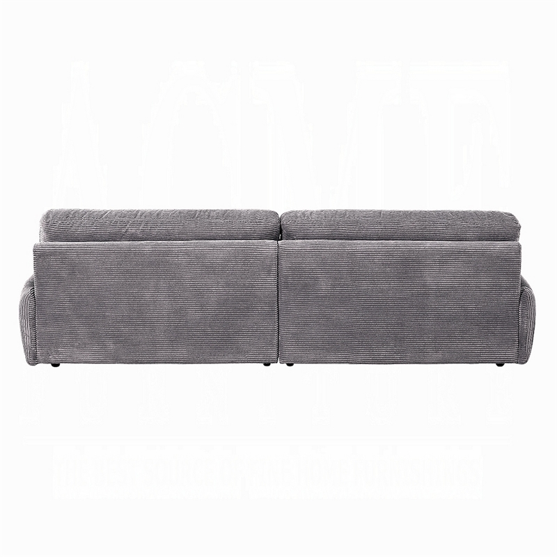 Pemberly Row Sofa with Rolled Cushioned Armrests in Gray Corduroy Upholstery