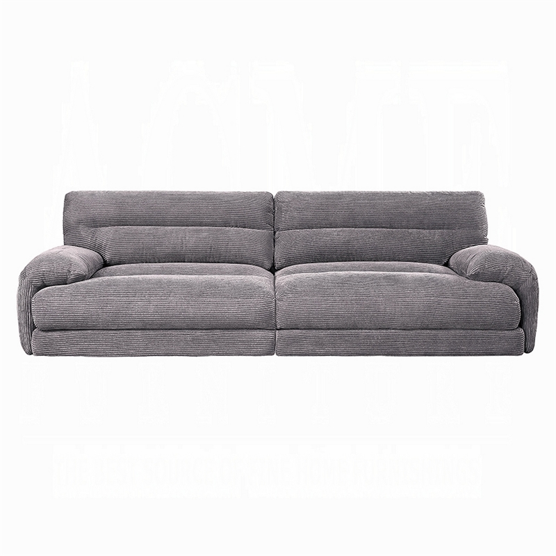 Pemberly Row Sofa with Rolled Cushioned Armrests in Gray Corduroy Upholstery
