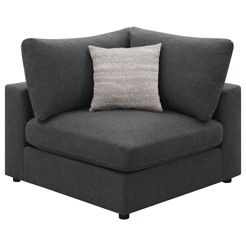 Pemberly Row 4 Piece Modular Sectional Sofa with Ottoman and 3 Pillows in Gray
