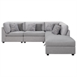 Pemberly Row 5 Piece Modular Sectional Sofa with Ottoman and 8 Pillows in Gray