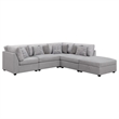 Pemberly Row 5 Piece Modular Sectional Sofa with Ottoman and 8 Pillows in Gray