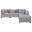 Pemberly Row 5 Piece Modular Sectional Sofa with Ottoman and 8 Pillows in Gray