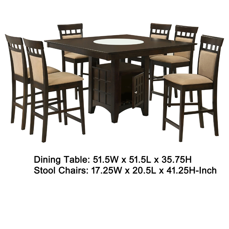 Pemberly Row 7 Piece Counter Height Dining Table Set with Wine Storage in Brown