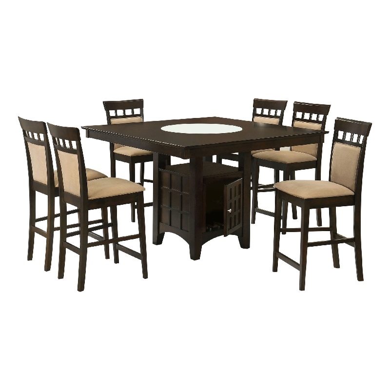 Pemberly Row 7 Piece Counter Height Dining Table Set with Wine Storage in Brown