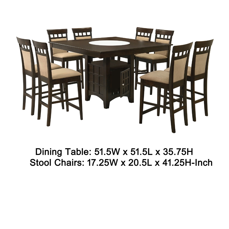 Pemberly Row 9 Piece Counter Height Dining Table Set with Wine Storage in Brown