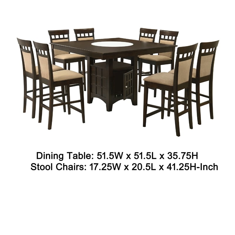 Pemberly Row 9 Piece Counter Height Dining Table Set with Wine Storage in Brown