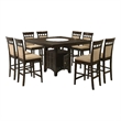 Pemberly Row 9 Piece Counter Height Dining Table Set with Wine Storage in Brown