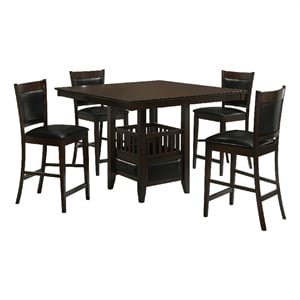 Pemberly Row 5 Piece Counter Height Dining Set with Storage in Espresso Brown