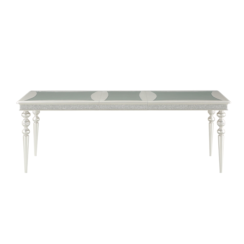 Pemberly Row Rectangular Dining Table with Rhinestone Inlay in Silver & Clear