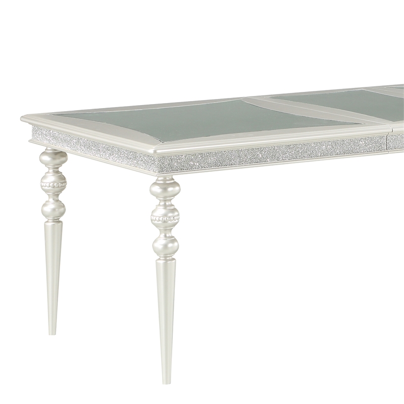 Pemberly Row Rectangular Dining Table with Rhinestone Inlay in Silver & Clear