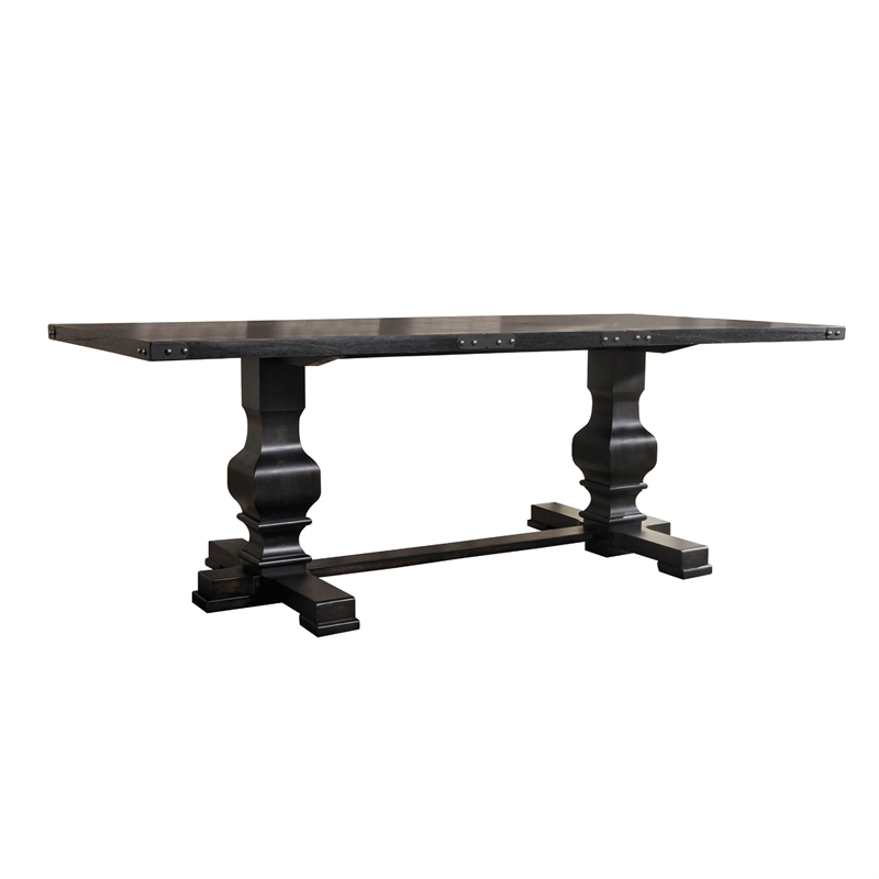 Pemberly Row Rectangular Dining Table with Double Pedestal in Vintage Black