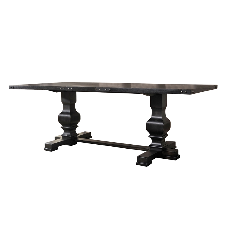 Pemberly Row Rectangular Dining Table with Double Pedestal in Vintage Black
