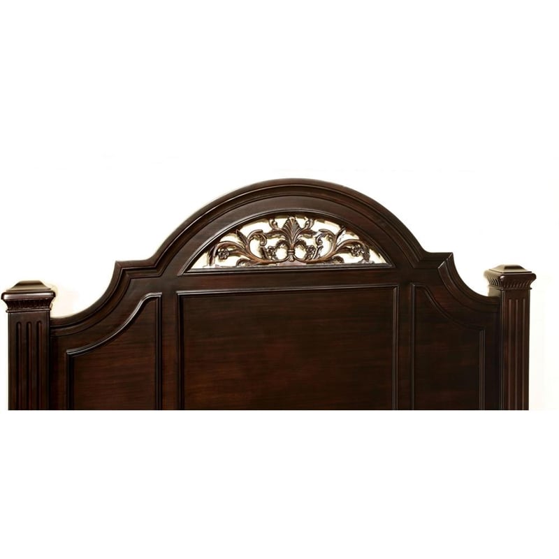 Pemberly Row California King Bed with Floral Carved Headboard in Brown