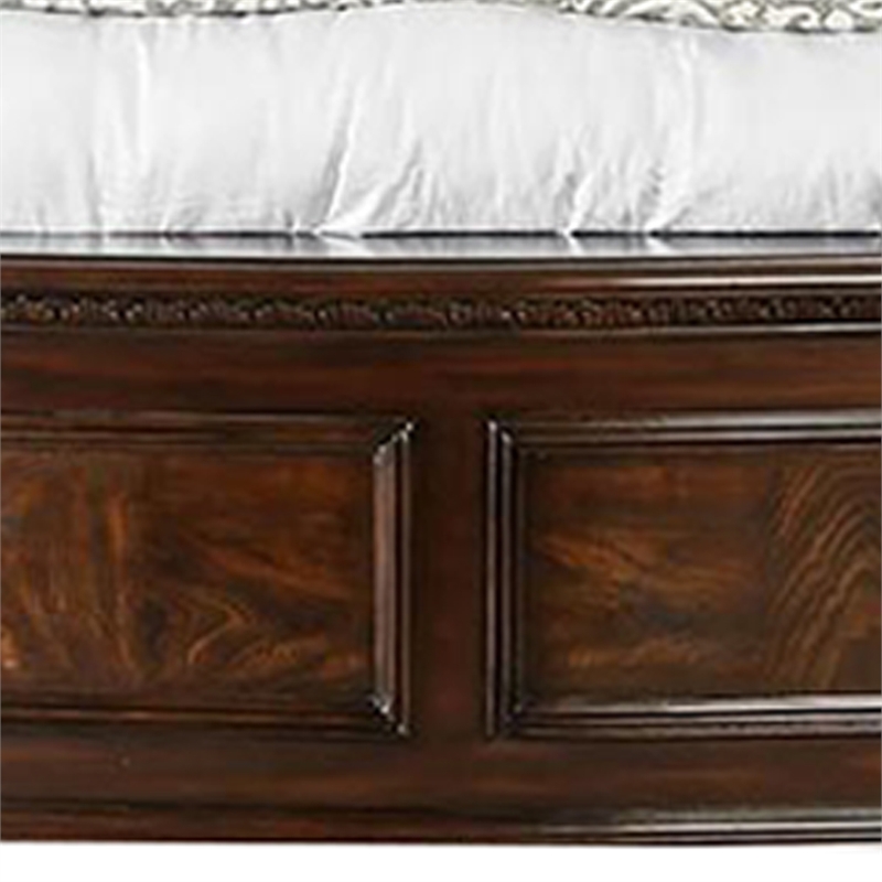 Pemberly Row Eastern King Bed with Carved Headboard and Nail Head Trim in Brown