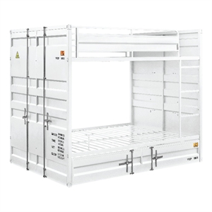 Pemberly Row Full Size Metal Bunk Bed with Recessed Panels and 20 Slats in White