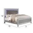 Pemberly Row Eastern King Bed with LED Lights and Mirror Trim in Silver