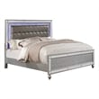 Pemberly Row Eastern King Bed with LED Lights and Mirror Trim in Silver