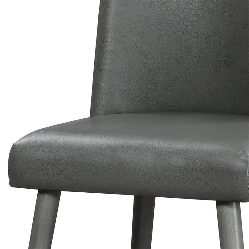 Pemberly Row Leatherette Dining Chair Set of 2 with Splayed Tapered Legs in Gray