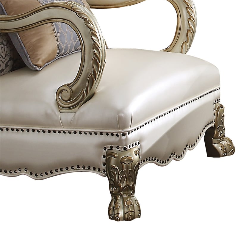 Pemberly Row Accent Chair with Leatherette Seat and Lion Claw Feet in Beige