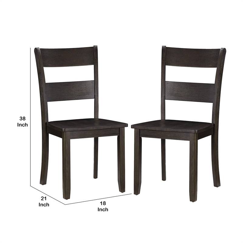 Pemberly Row Side Chair Set of 2 with Ladder Backrest in Dark Brown