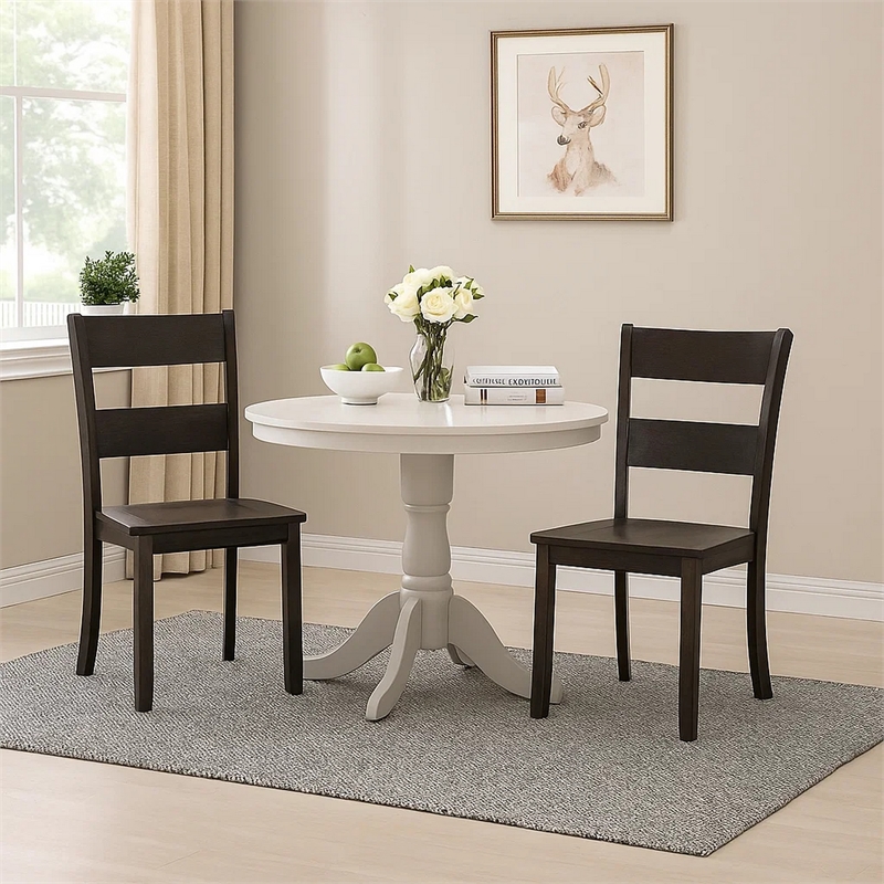 Pemberly Row Side Chair Set of 2 with Ladder Backrest in Dark Brown