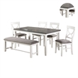 Pemberly Row 6 Pc Farmhouse Dining Set with Cut Out Back Chairs in White & Gray