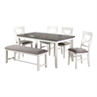 Pemberly Row 6 Pc Farmhouse Dining Set with Cut Out Back Chairs in White & Gray