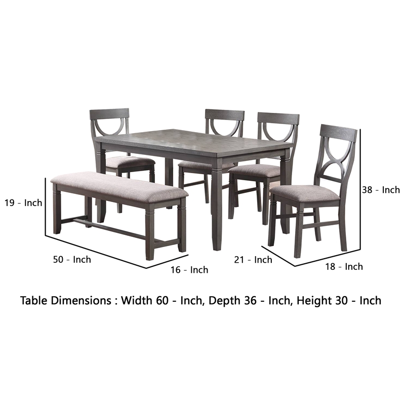 Pemberly Row 6 Piece Farmhouse Dining Set with Cut Out Back Chairs in Gray