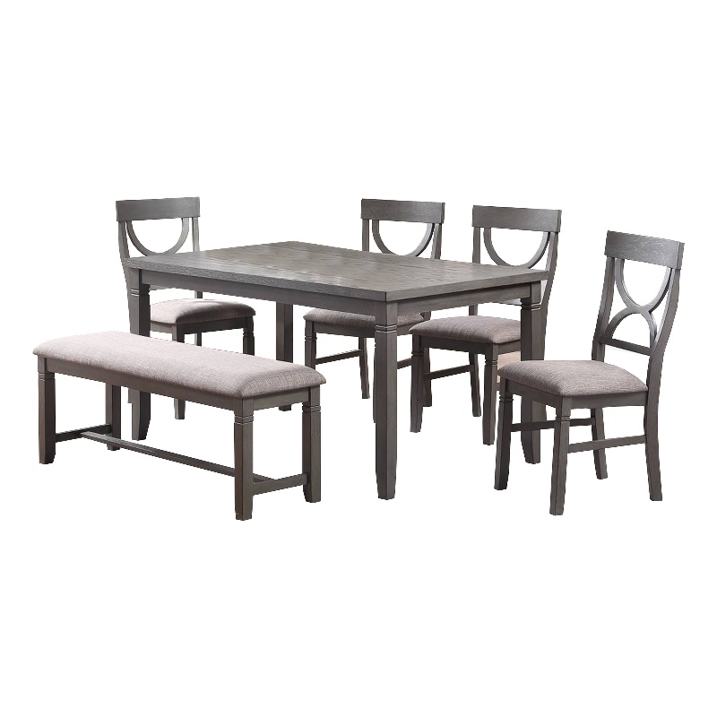 Pemberly Row 6 Piece Farmhouse Dining Set with Cut Out Back Chairs in Gray
