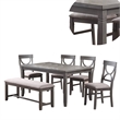 Pemberly Row 6 Piece Farmhouse Dining Set with Cut Out Back Chairs in Gray