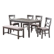 Pemberly Row 6 Piece Farmhouse Dining Set with Cut Out Back Chairs in Gray