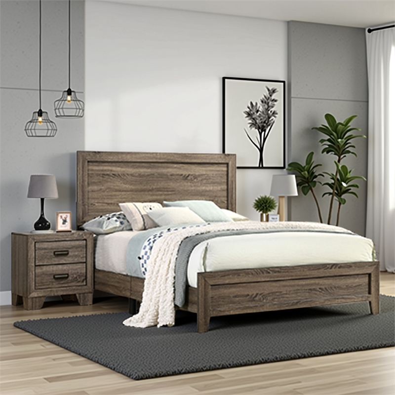 Pemberly Row Full Size Platform Bed w/ Panel Headboard & 3 Slats in Rustic Brown