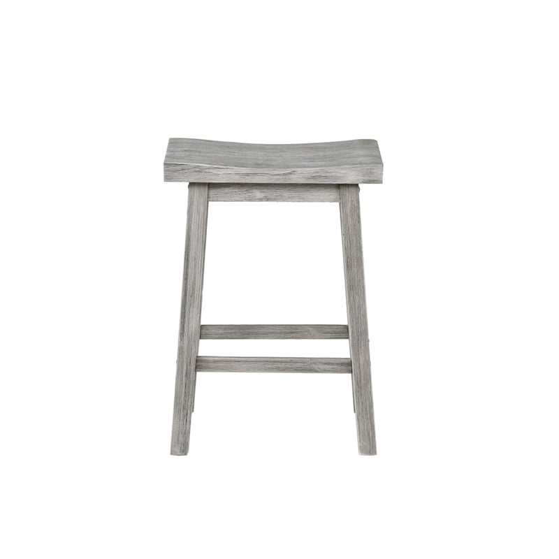 Pemberly Row Rubberwood Saddle Seat Counter Stool with Crossbar Support in Gray