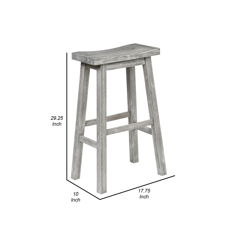 Pemberly Row Rubberwood Saddle Seat Barstool with Crossbar Support in Gray