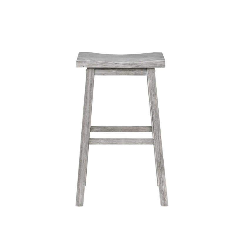 Pemberly Row Rubberwood Saddle Seat Barstool with Crossbar Support in Gray