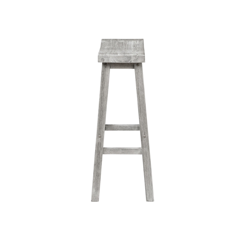 Pemberly Row Rubberwood Saddle Seat Barstool with Crossbar Support in Gray