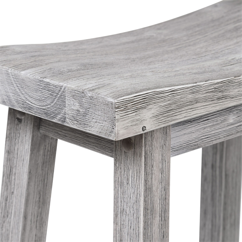Pemberly Row Rubberwood Saddle Seat Barstool with Crossbar Support in Gray