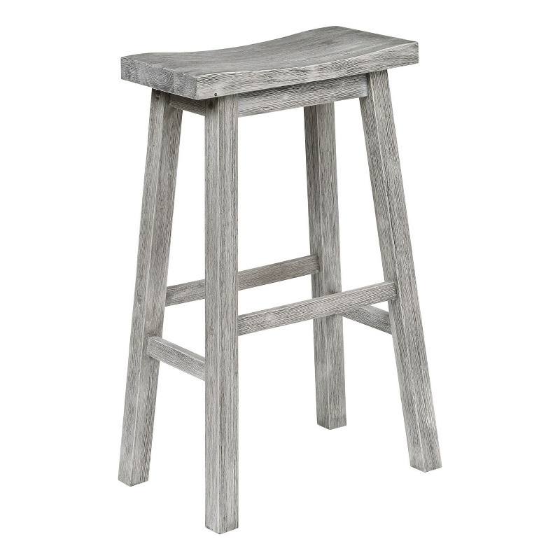Pemberly Row Rubberwood Saddle Seat Barstool with Crossbar Support in Gray