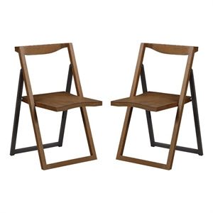 Pemberly Row Curved Panel Back Foldable Chair Set of 2 in Brown