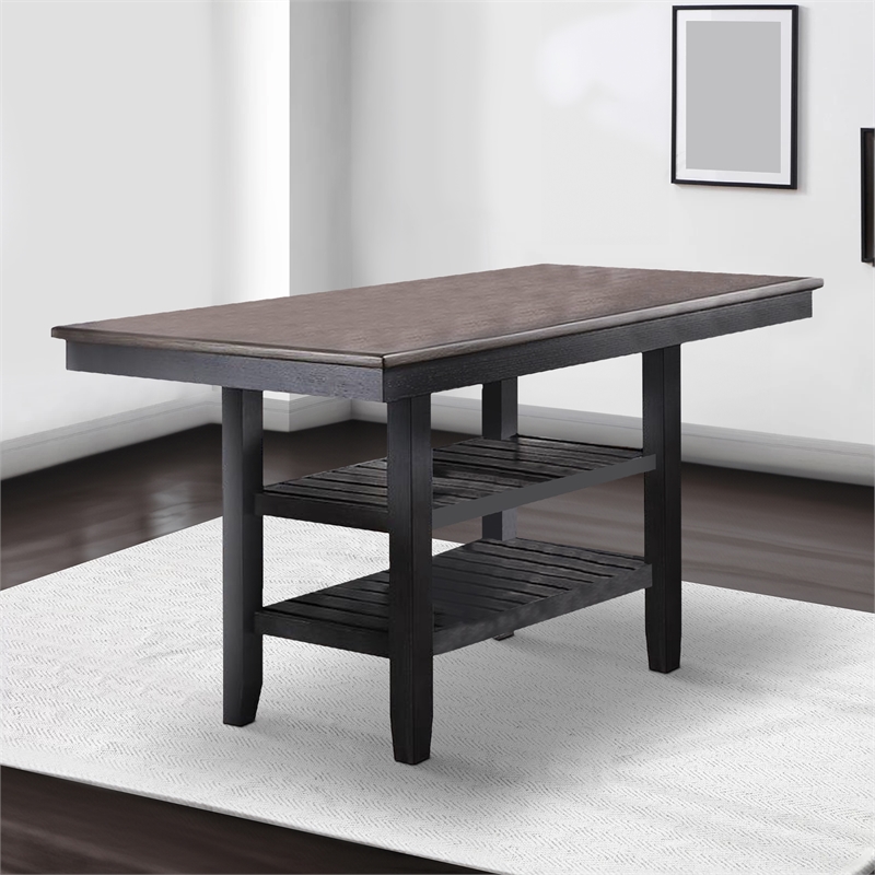 Pemberly Row Counter Height Dining Table w/ 2 Shelves & Chamfered Legs in Brown
