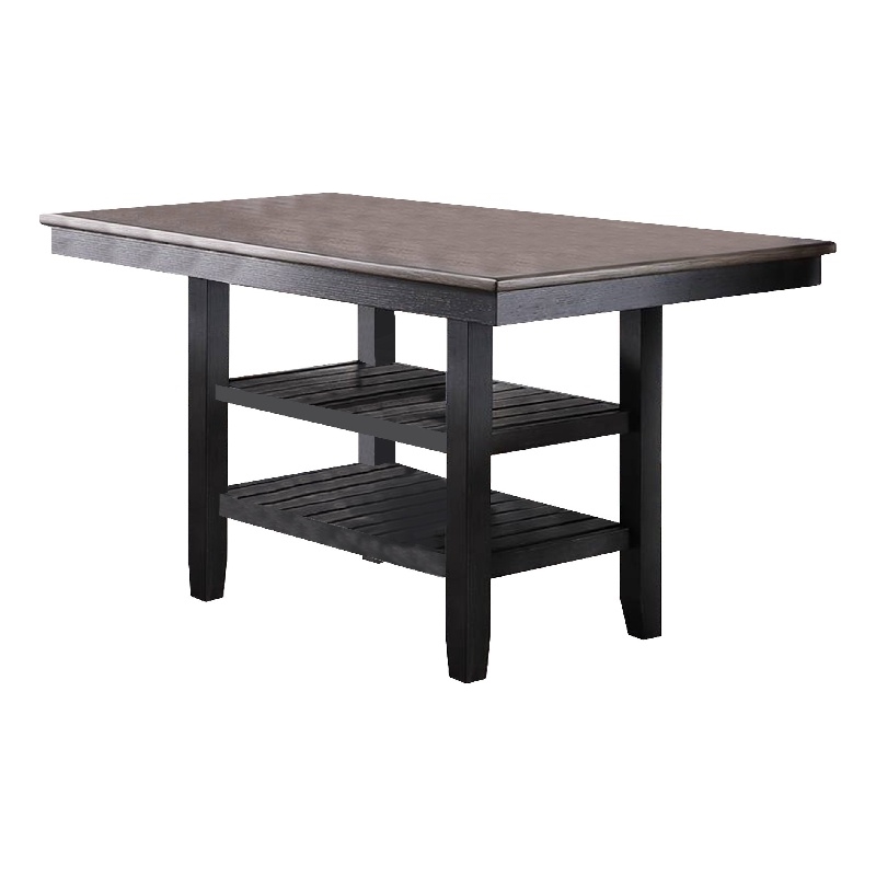 Pemberly Row Counter Height Dining Table w/ 2 Shelves & Chamfered Legs in Brown