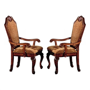 Pemberly Row Arm Chair Set of 2 with Diamond Pattern and Crown Top in Brown