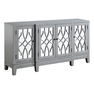 Pemberly Row Console Table w/ 4 Glass Doors & Geometric Pattern in Antique Gray