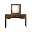 Pemberly Row Industrial Vanity Desk with 4 Drawers and Square Mirror in Brown