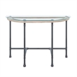 Pemberly Row Oval Tempered Glass Top Side Table with Metal Pipe Legs in Gray