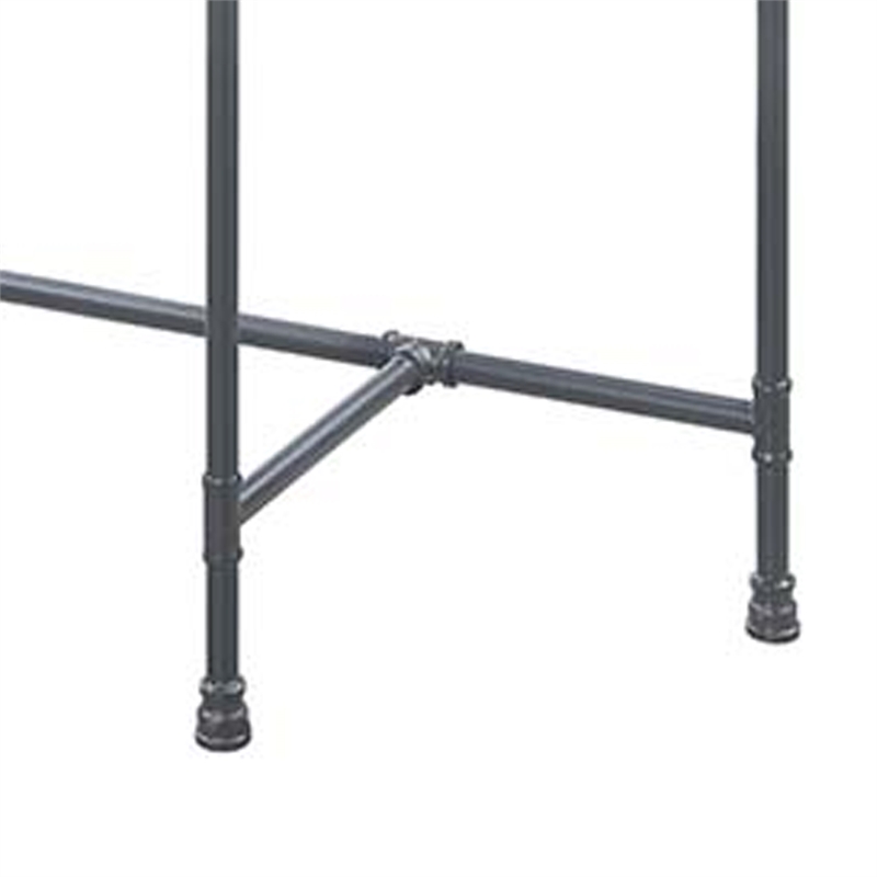 Pemberly Row Oval Tempered Glass Top Side Table with Metal Pipe Legs in Gray