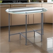 Pemberly Row Oval Tempered Glass Top Side Table with Metal Pipe Legs in Gray