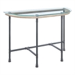 Pemberly Row Oval Tempered Glass Top Side Table with Metal Pipe Legs in Gray