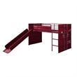 Pemberly Row Twin Loft Bed with Metal Frame Ladder and Slide in Red
